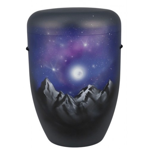 Hand Painted Biodegradable Cremation Ashes Funeral Urn / Casket - Starry Night Mountain Landscape 